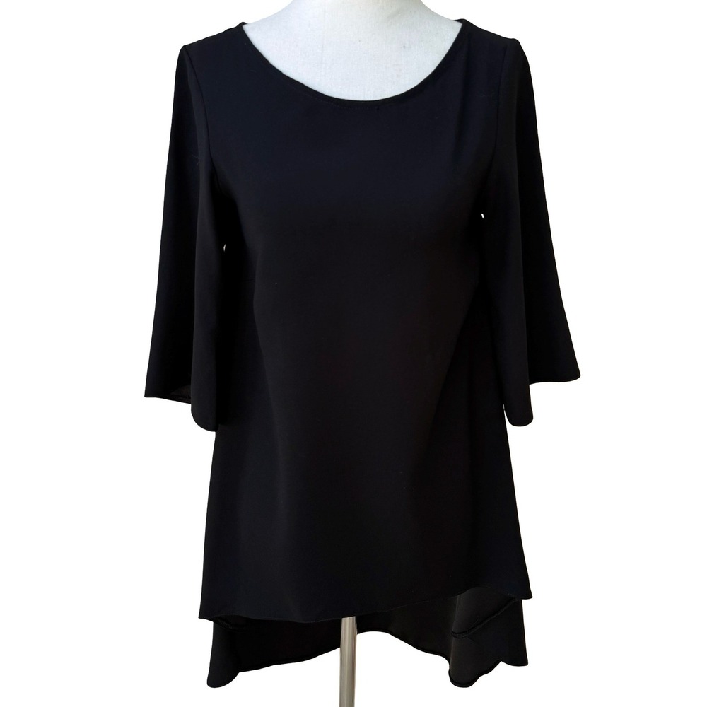 Closet London Minimalist Flowy High-Low Shift Mini Little Black Dress LBD Modest